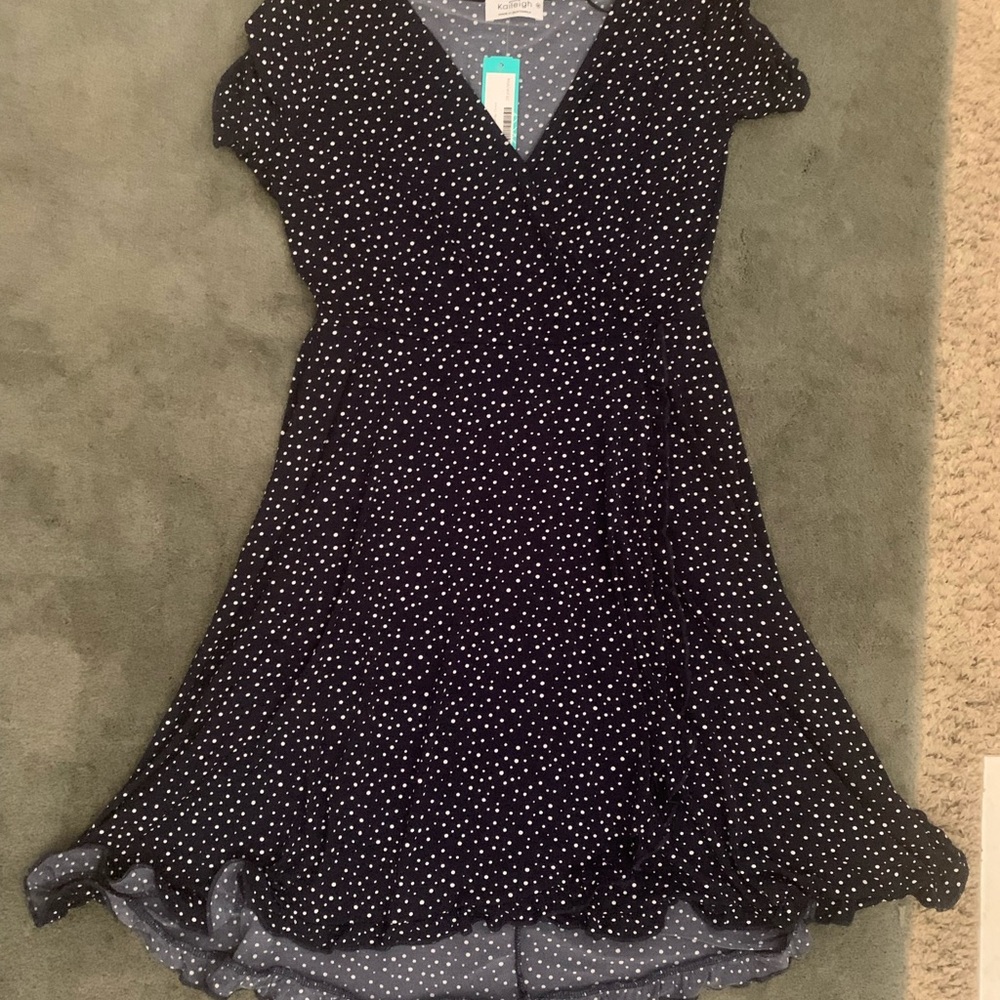 Kaileigh Blue and White Fit and Flare Dress with Ruffled Hem